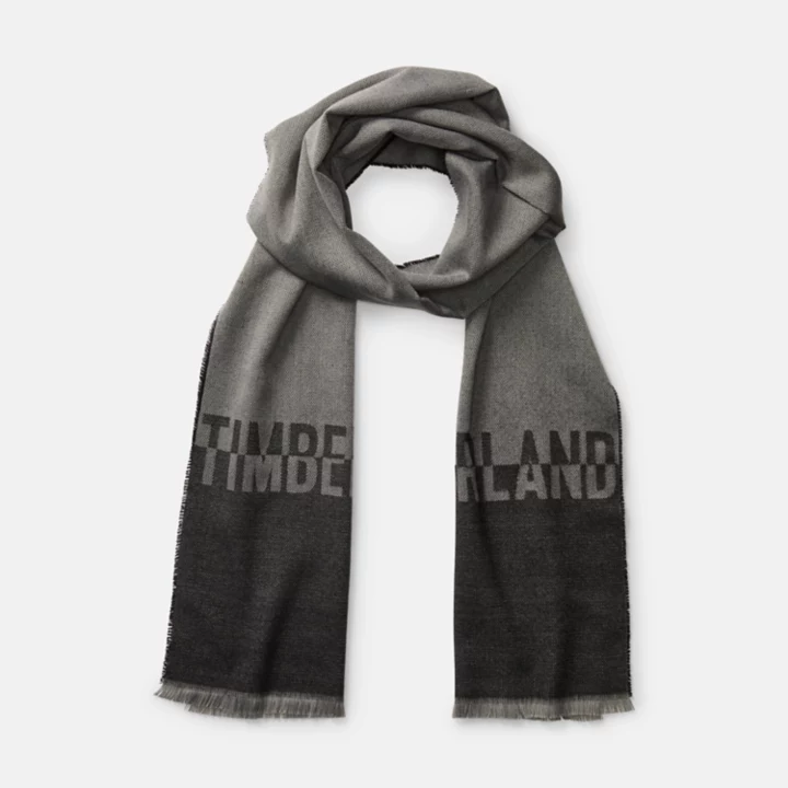 Cachecol masculino com logo bicolor em cinza claro.