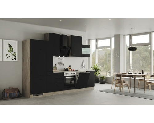 Flex Well keukenblok met apparatuur Capri 310 cm zwart mat gedemonteerd omkeerbaar uitvoering 00012603