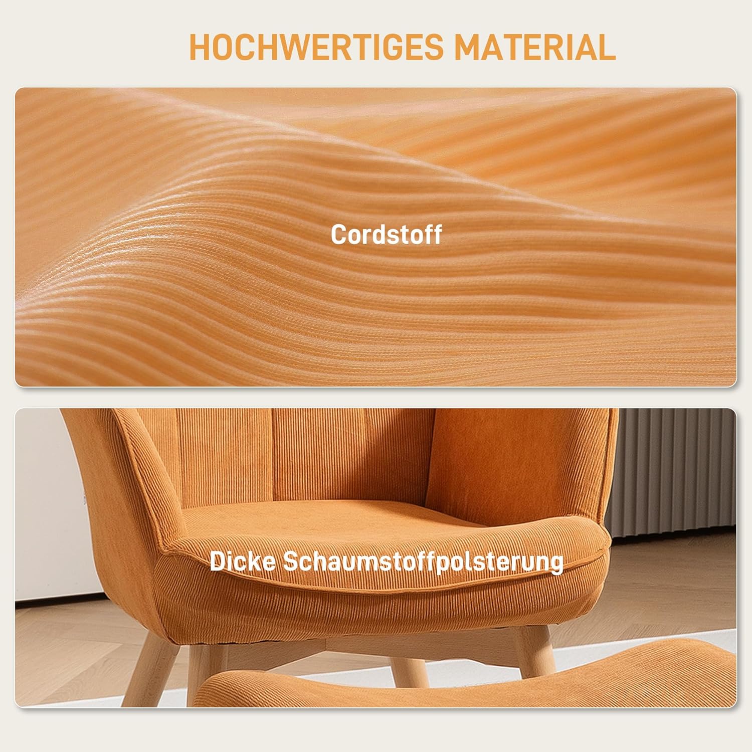 HOMCOM Ohrensessel mit Hocker Sessel Loungesessel mit Cord-Optik, Modern Relaxsessel, Armlehnensessel Lesesessel für Wohnzimmer, Schlafzimmer, Braun