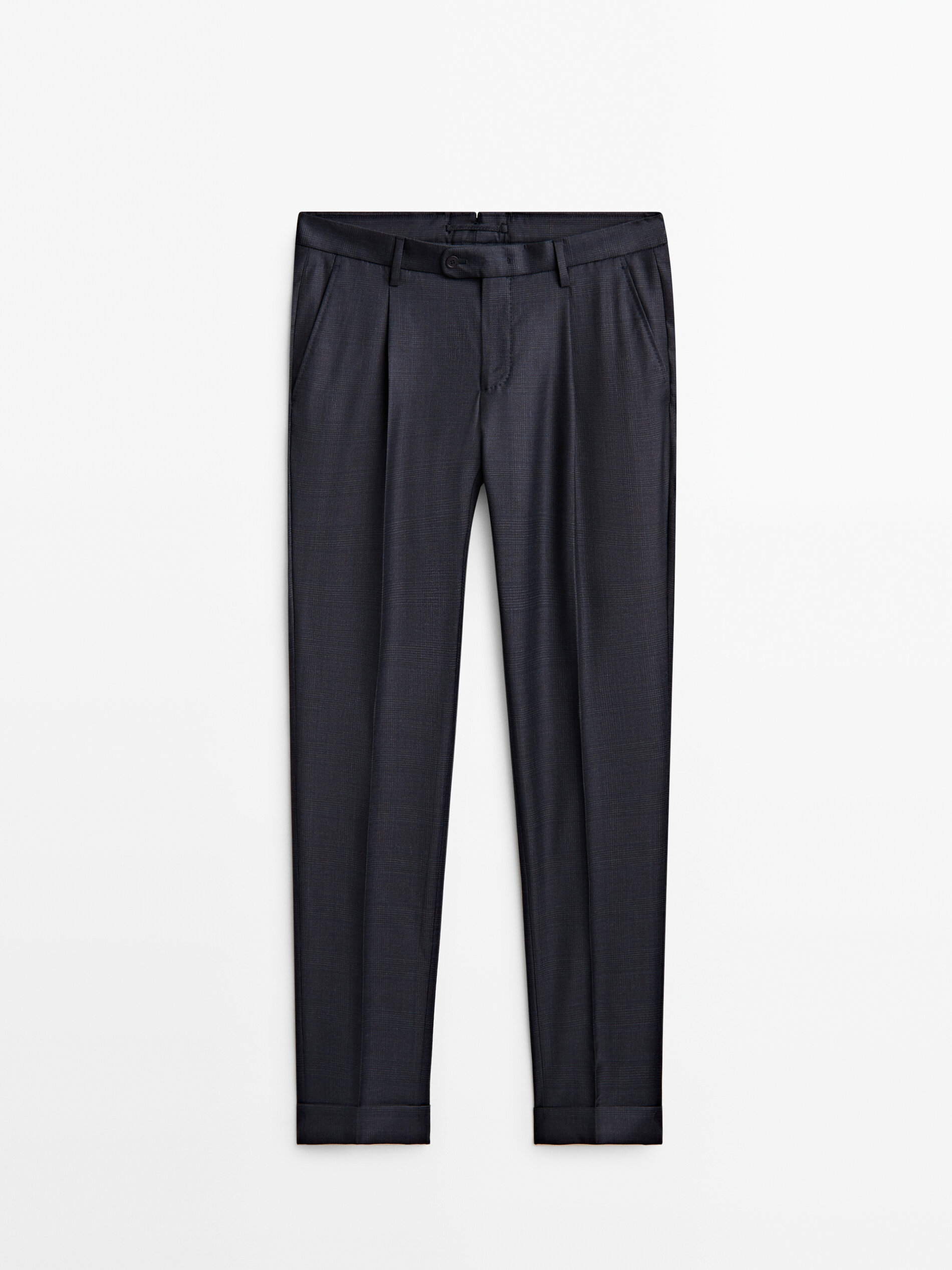 Calça de alfaiataria xadrez azul em lã - AZUL MARINHO