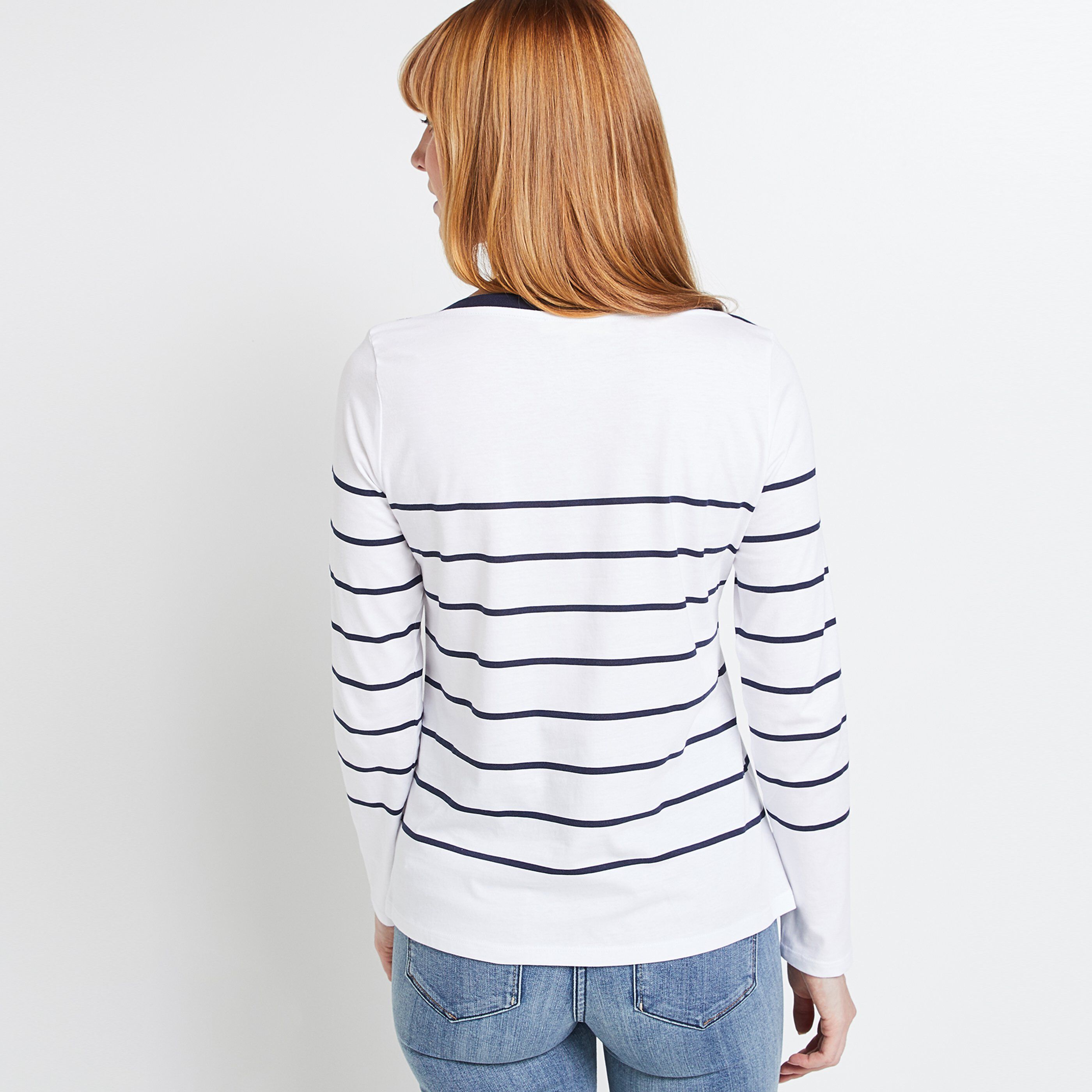 T-shirt col bateau rayé femme - BLANC
