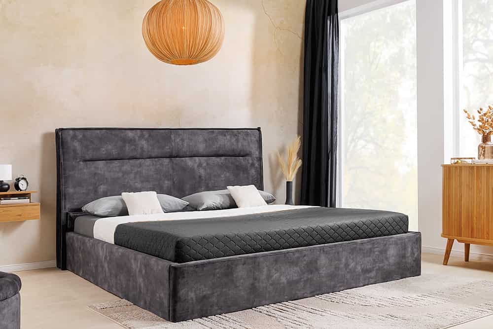 Modernes Boxbett STORAGE 180x200cm grau Samt mit Stauraum und Lattenrost