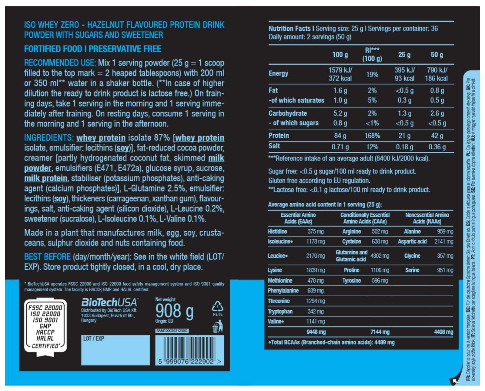 Biotech USA Iso Whey Zero 500g