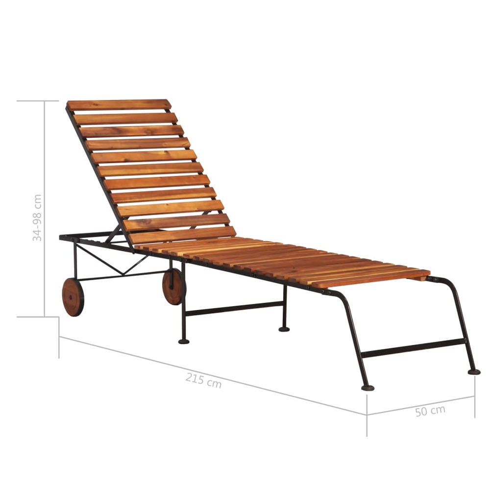 Transat chaise longue bain de soleil lit de jardin terrasse meuble d'extérieur avec pieds en acier bois d'acacia massif 02_00