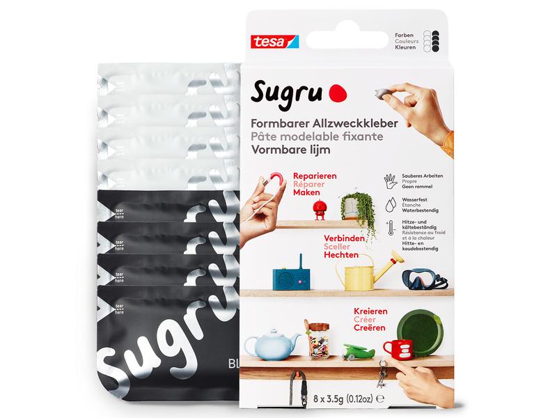 Sugru by Tesa Klebeknete 8 Stück, Schwarz, Weiss Formbarer Allzweckkleber