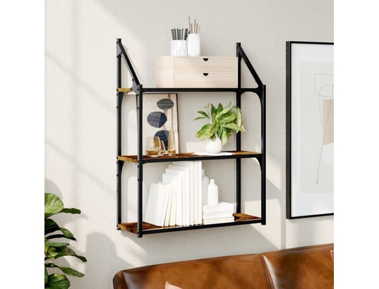 VIDAXL - Etagère murale étagère murale 3 niveaux chêne fumé 60x21x78,5 cm