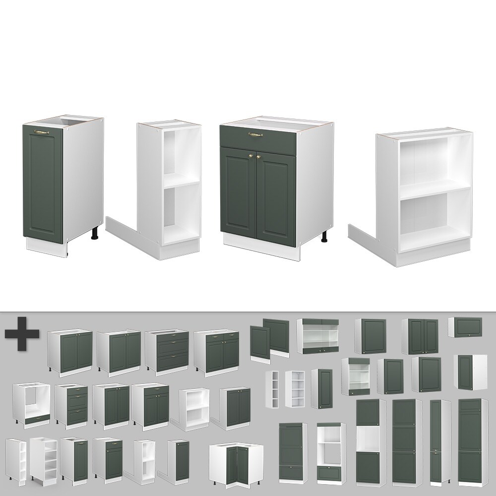 Vicco Kücheninsel Küchenblock Einbauküche Fame-Line Landhaus Weiß Grün 90 cm Gold Küchen Schränke Apothekerunterschrank Schubunterschrank Regalinselunterschrank Softclose-Scharnier Küchenmöbel