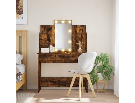 VIDAXL - Coiffeuse avec lumières led chêne fumé 96x40x142 cm