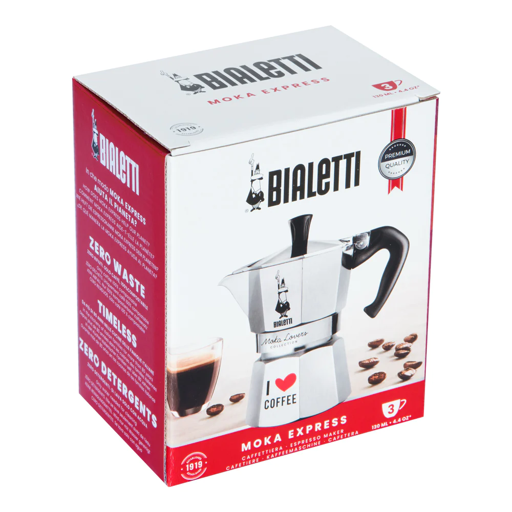 Cafetière Italienne Moka Express I love coffee 3 tasses Inox Bialetti