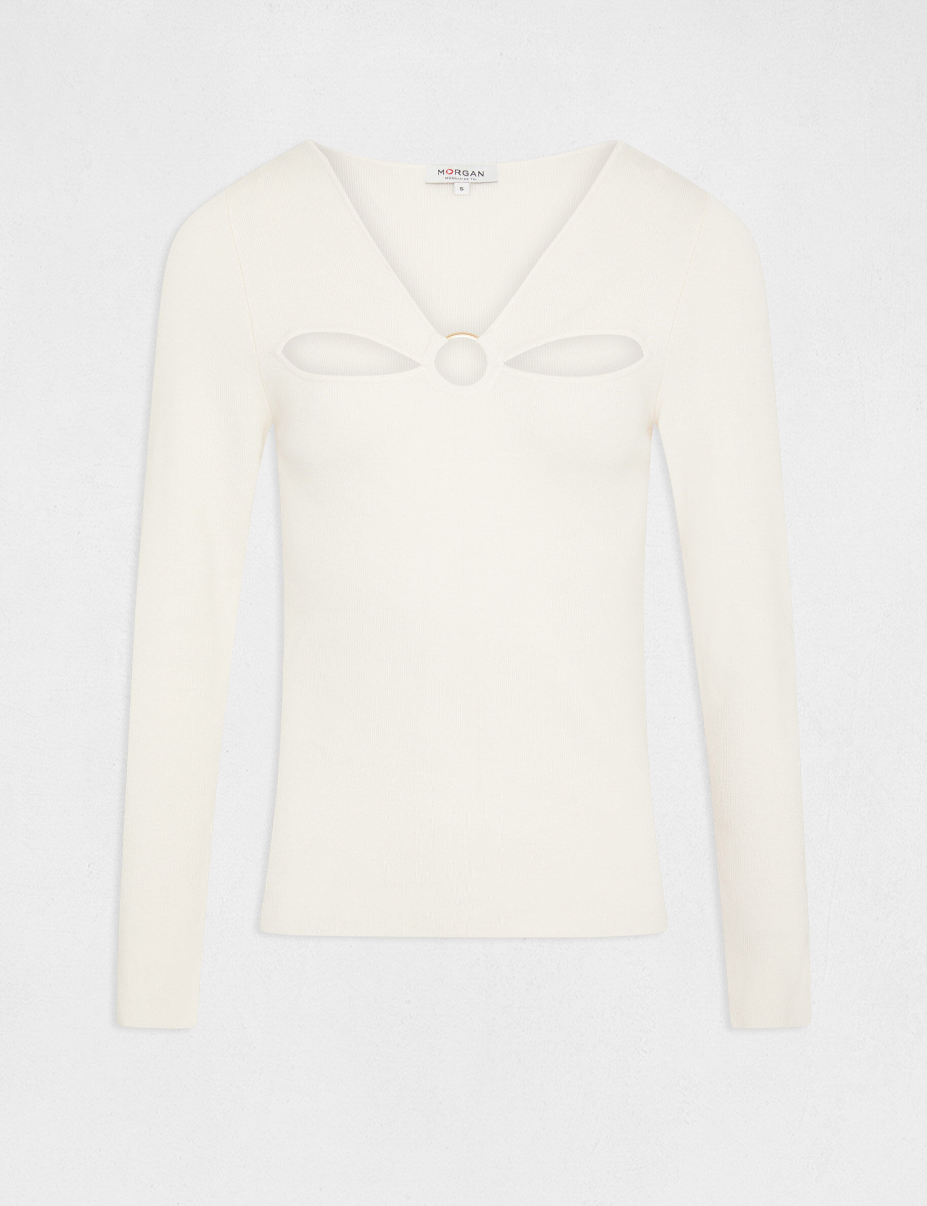 Pull manches longues avec ouvertures ivoire femme - ivoire