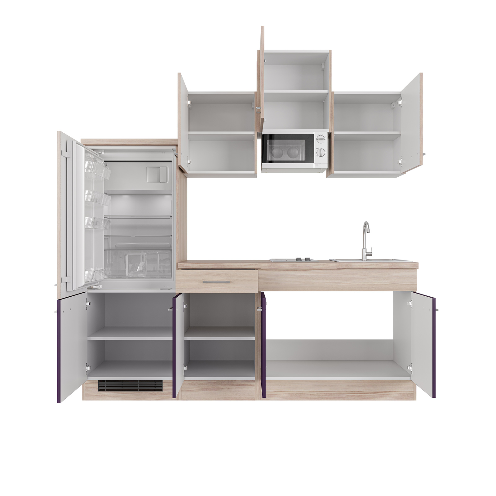 Küchenblock FOCUS - Akazie-aubergine - mit E-Geräten - 210 cm