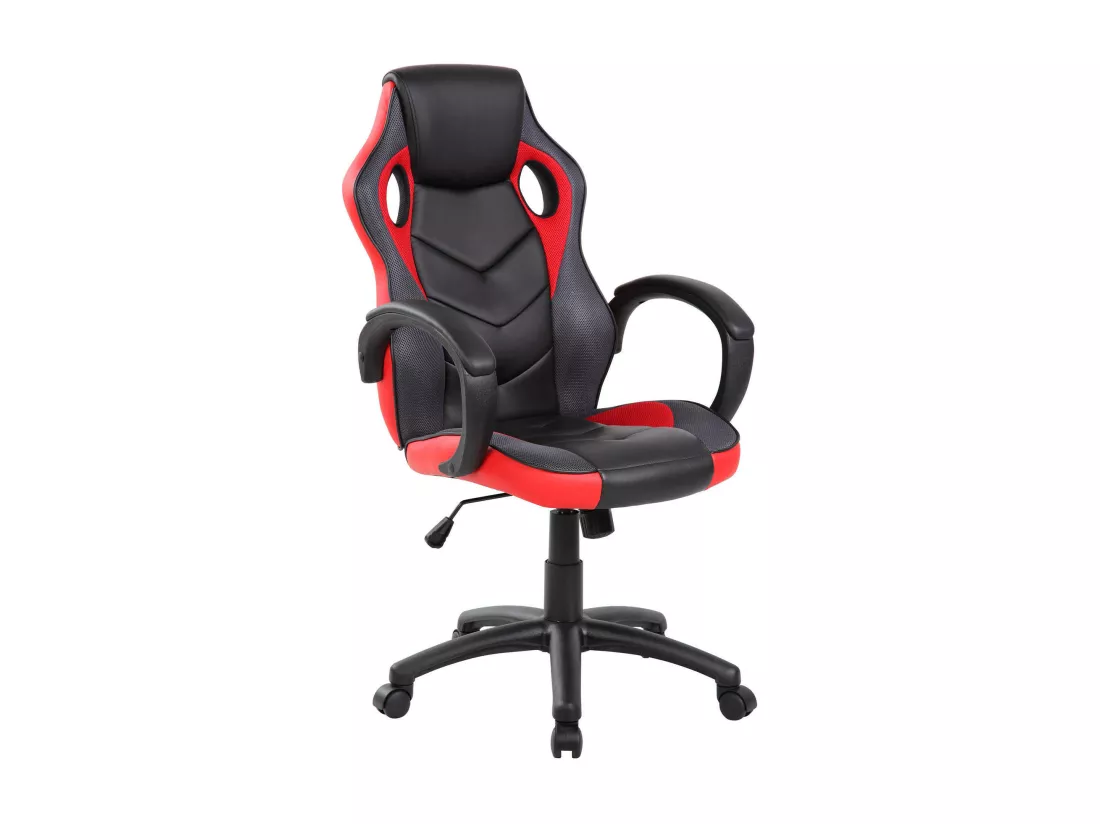 Chaise de jeu Darlanc, Fauteuil de jeu pour adultes, Chaise de bureau, 66x61h104/114 cm, Noir et Rouge
