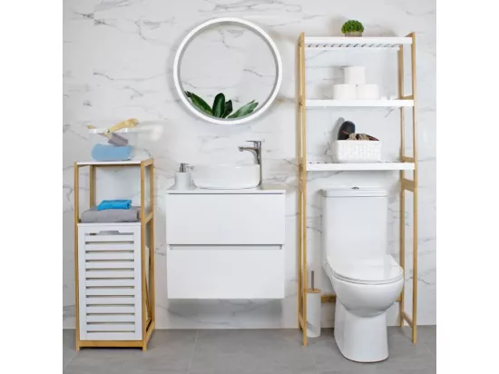Etagère de salle de bain DEBLANCH en bambou avec panier à linge