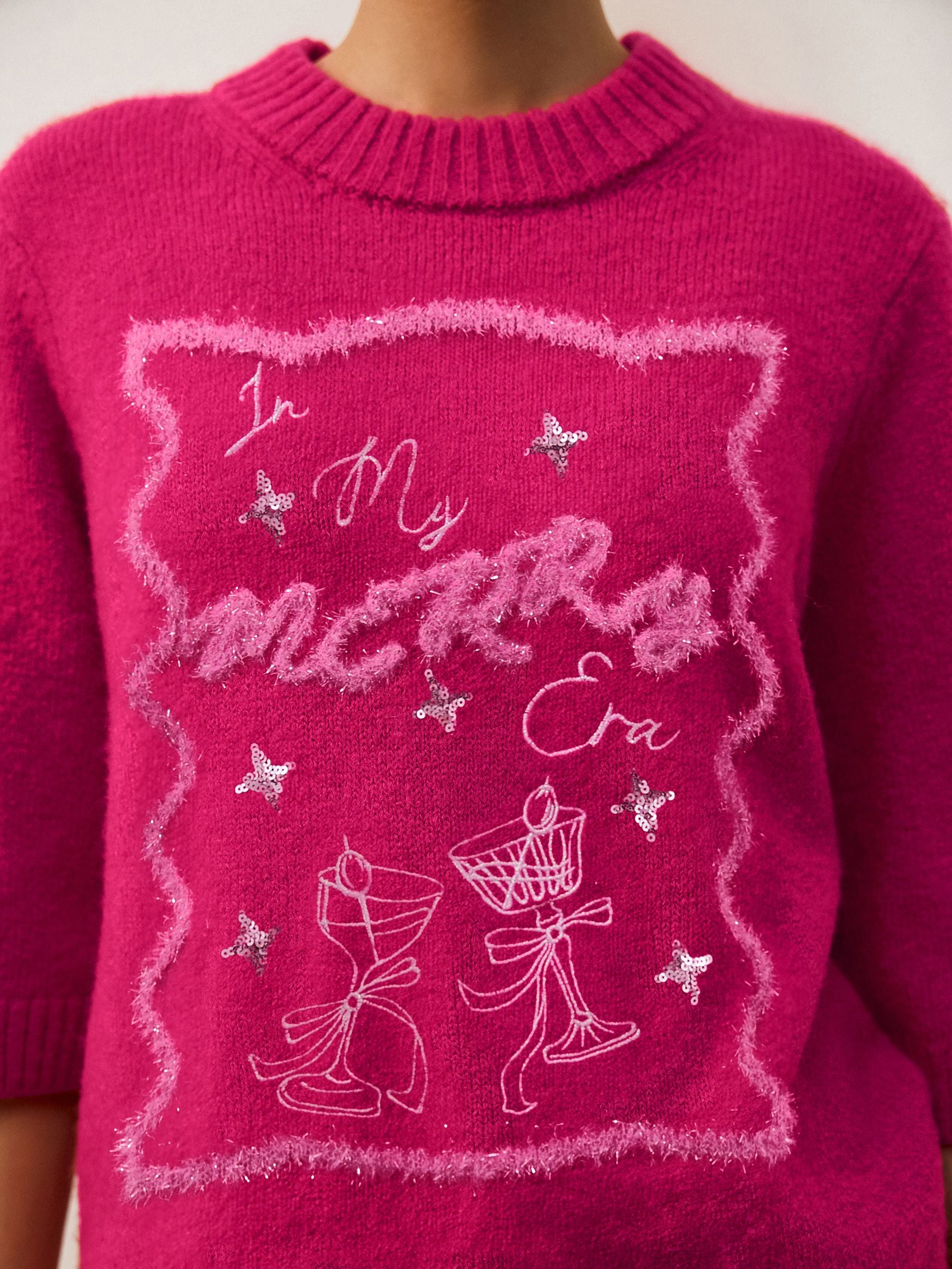 Felroze - Embroidered Merry Era Sequin Tinsel Graphic Short Sleeve Christmas Jumper