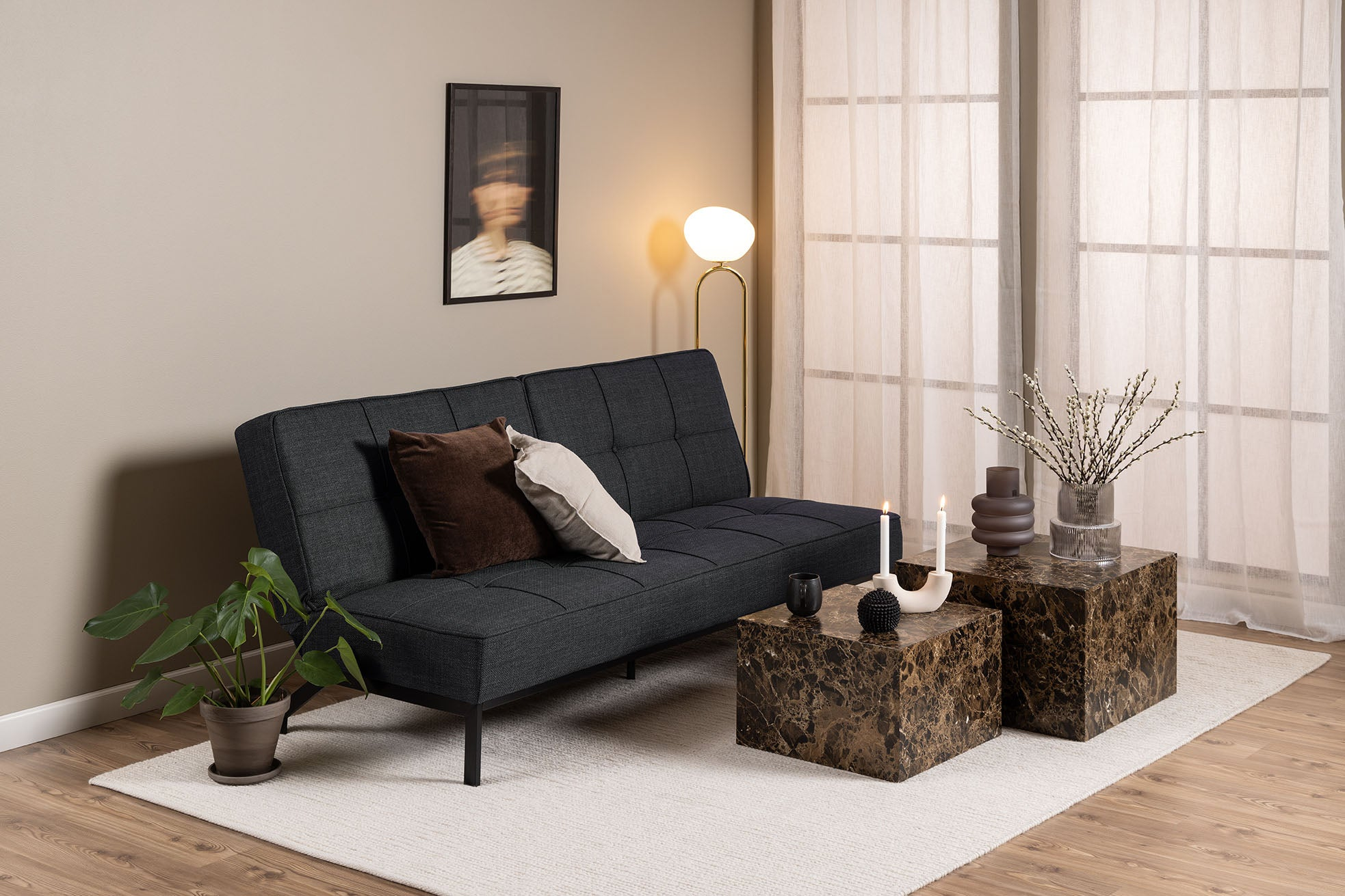 Tava Slaapbank - 198 x 95cm - Donker Grijs