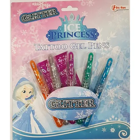 Toi-Toys Tattoo Gel Stifte GlitzerIce Princess 5er Set incl. Schablone