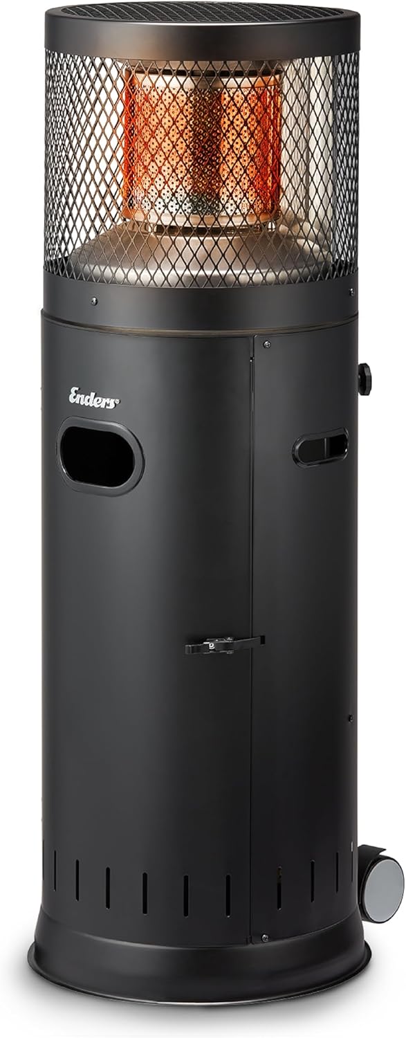 Enders® Terrassenheizer Gas Polo Black 2.0, Gas-Heizstrahler, Terrassenstrahler mit stufenloser Regulierung, ENDUR Reflektionssystem, Transporträder, Umkippsicherung #5464