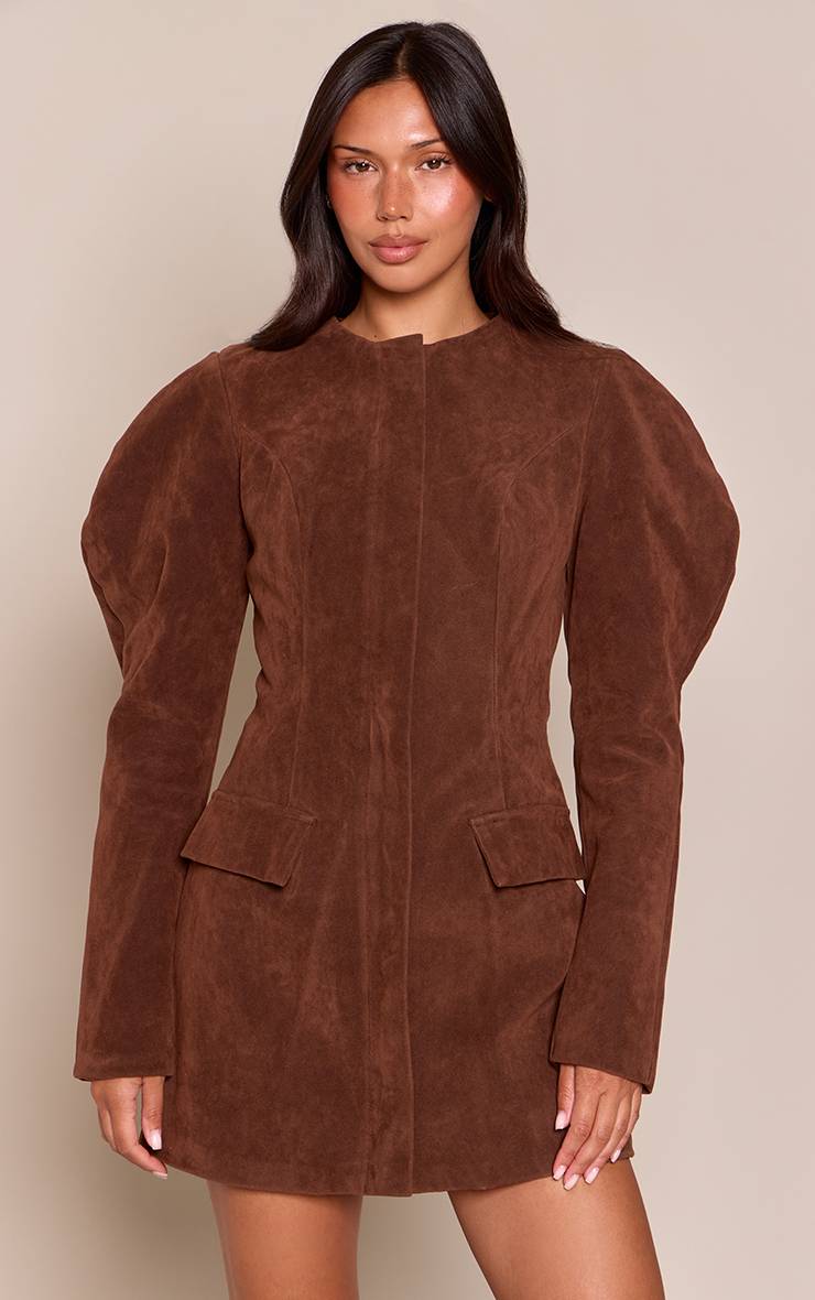 Chocolat Robe Blazer Zippée En Synthétique