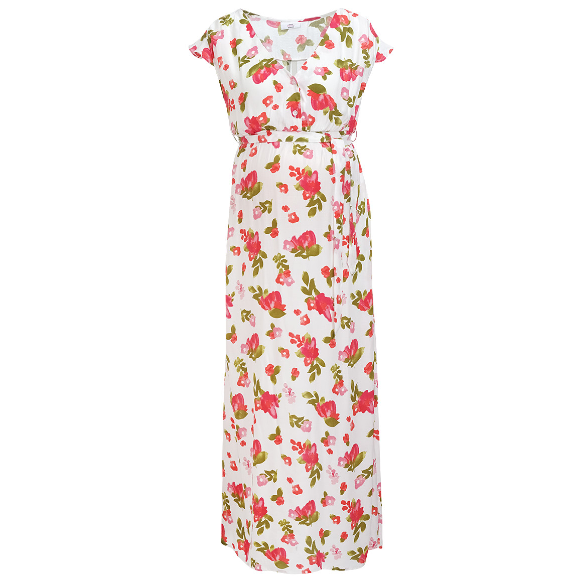 Gina Mama Damen Umstands-Maxikleid mit Blumen allover pink / weiss