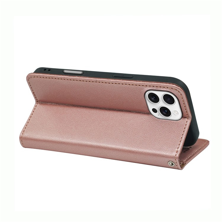 iPhone 16 Pro Max Leder Tasche Flip Cover Litchi Look (RFID Schutz) - Roségold