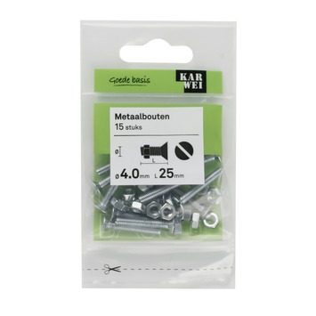 KARWEI metaalbout verzinkt 4x25 mm 15 stuks