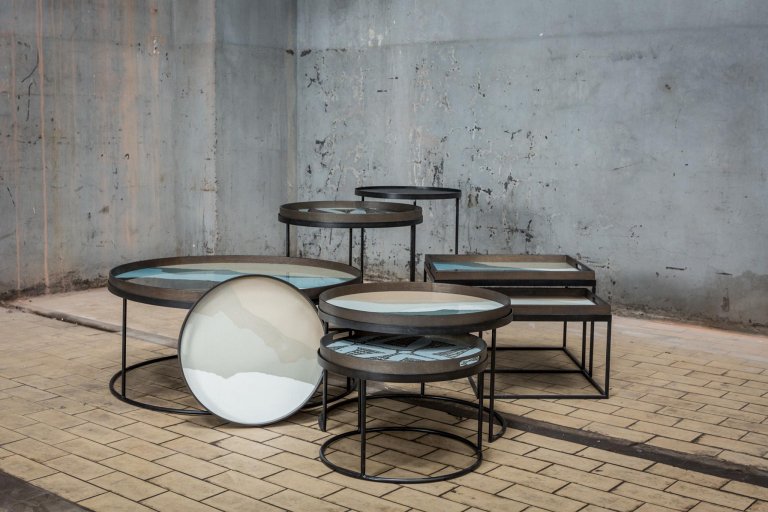 Ethnicraft Tray round salontafel L/XL set van 2