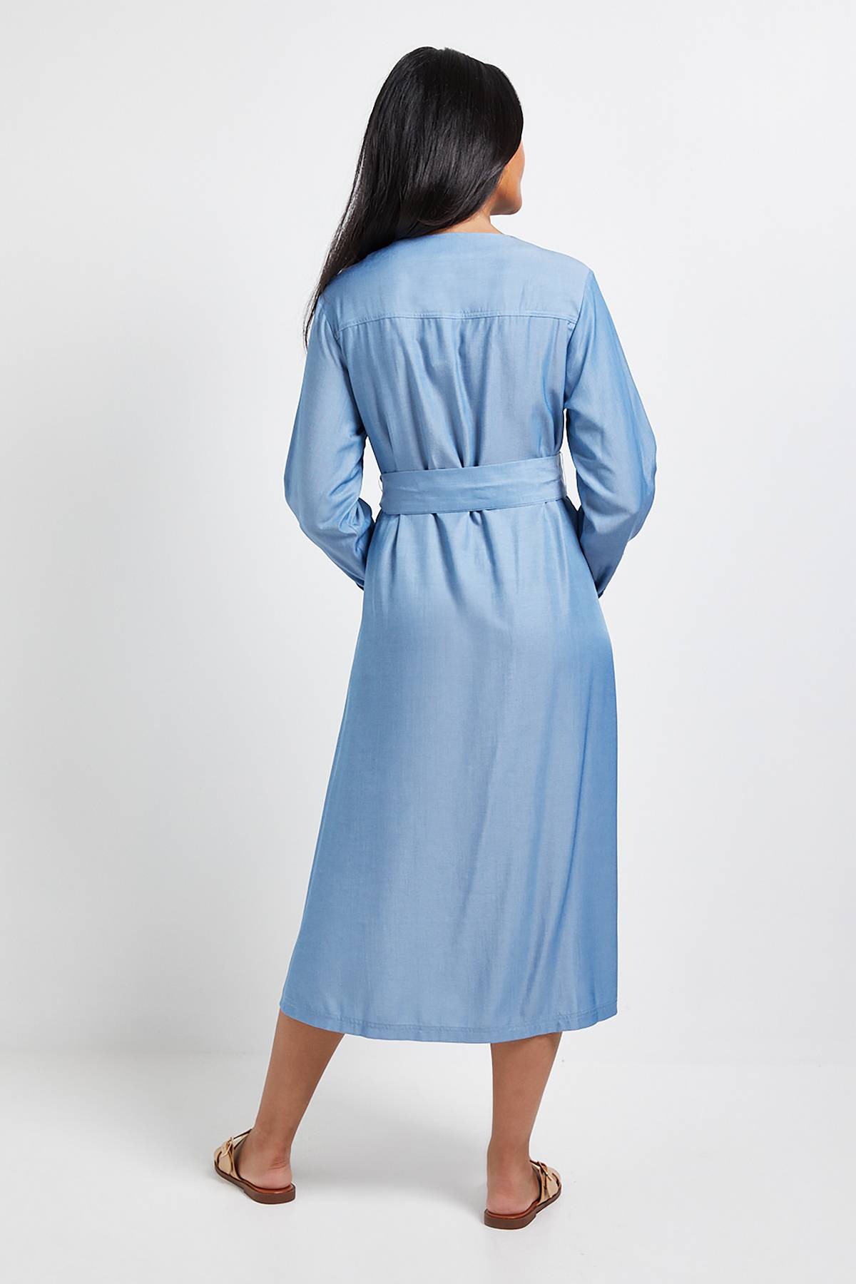 Wallis Robe Midi à Nouer à la Taille Effet Denim Petite