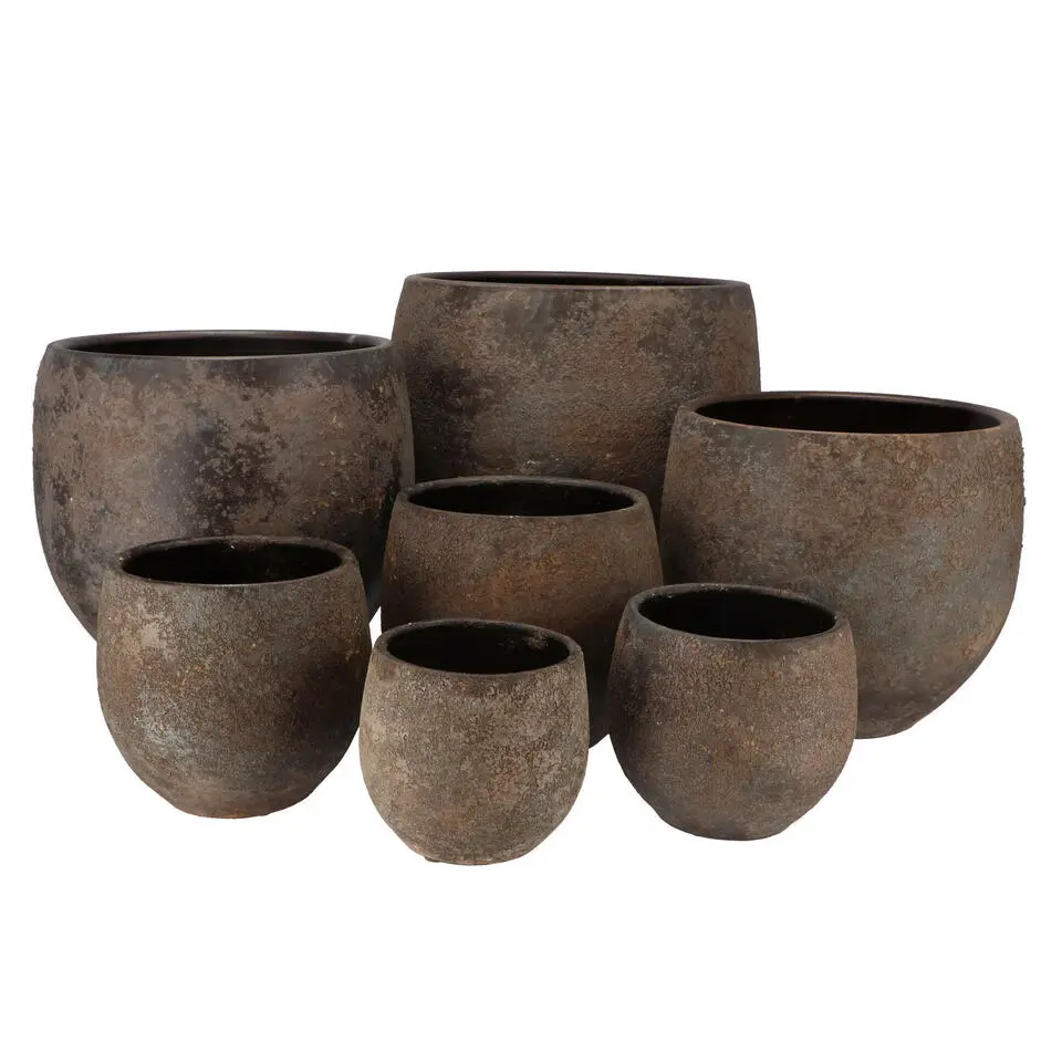 DK Design Bloempot model Maya - roestbruin - D14xH16 cm - rustiek