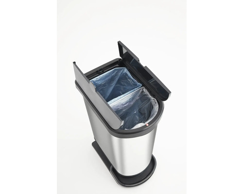 Rotho PASO duo kunststof pedaalemmer, 2 compartimenten, 25 l + 25 l, zilver