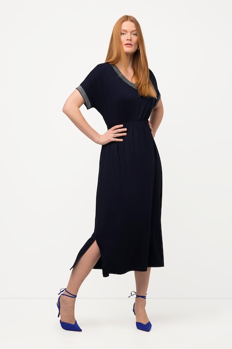 Midikleid, Schmuckband, V-Ausschnitt, Halbarm