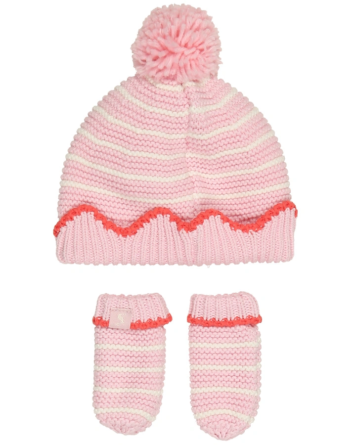 Strickmütze CROWN mit Fäustlingen in rosa