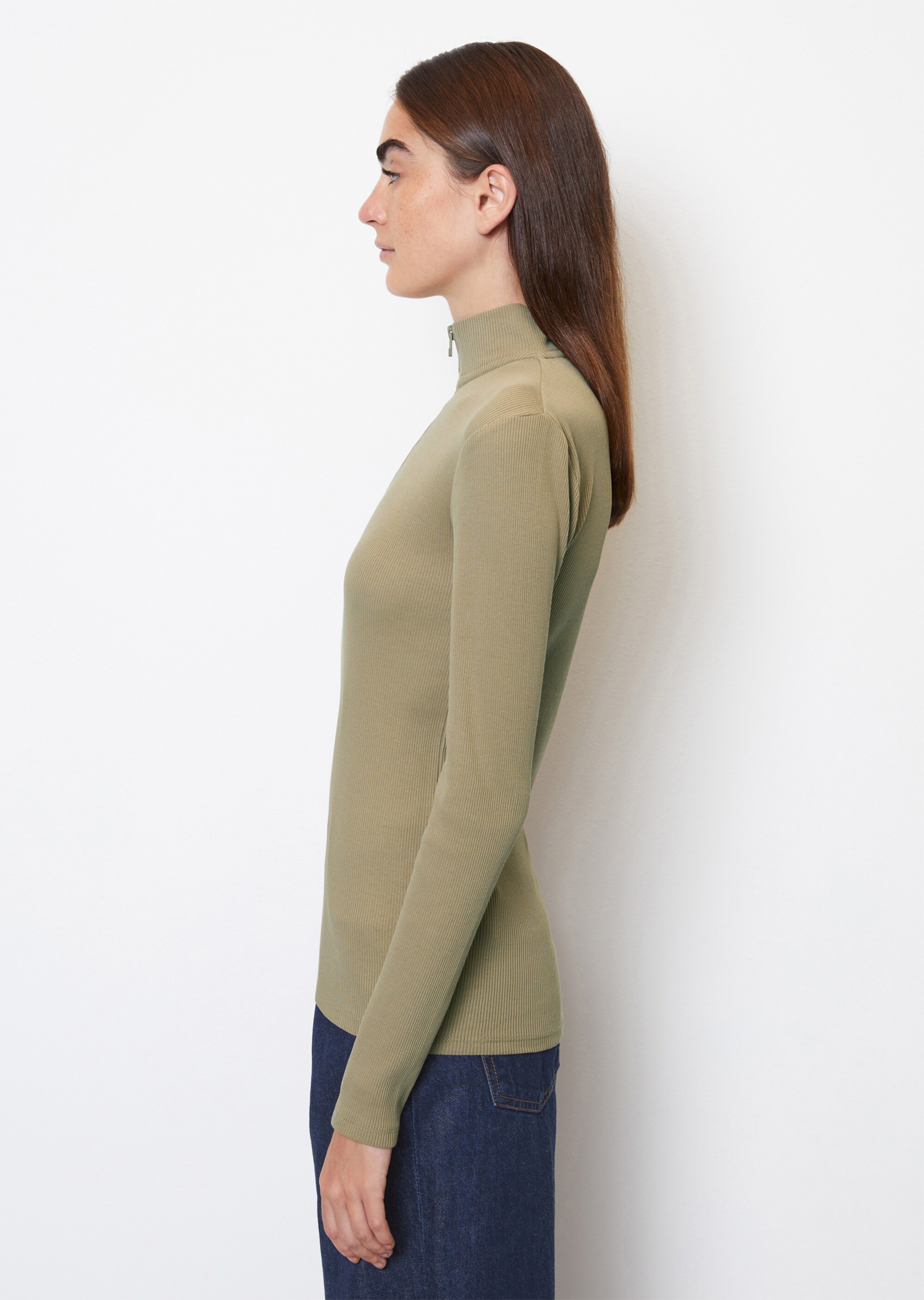 Zip-Longsleeve slim aus softem Rib-Jersey