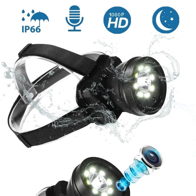 Vandtæt 1080P Videokamera Lommelygte Forlygte Spotlight