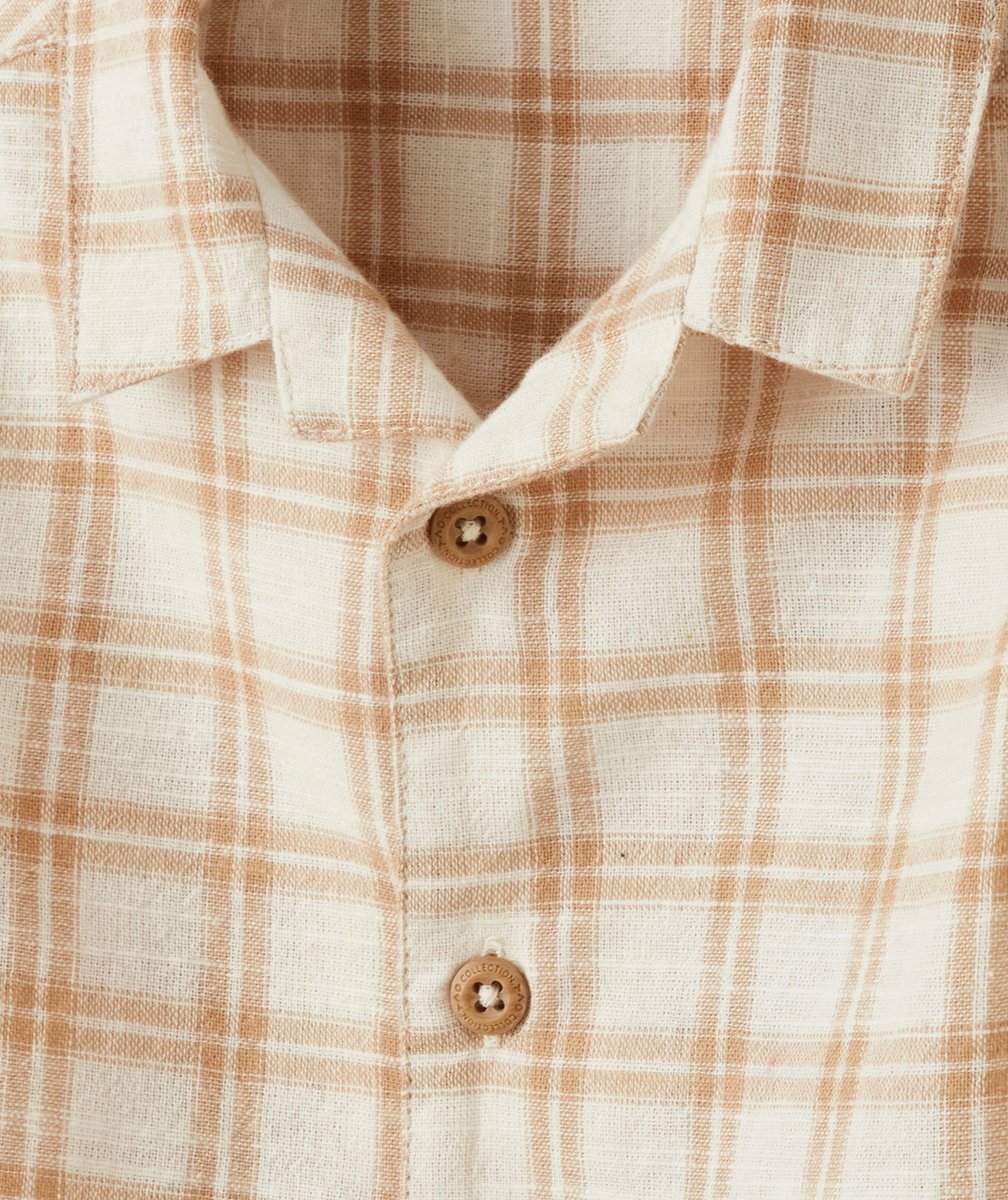 chemise bébé garçon en coton écru imprimé à carreaux beiges