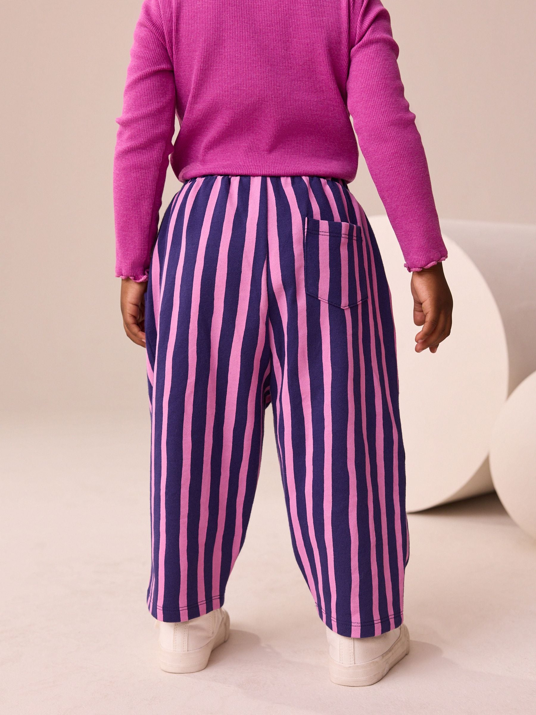 Marineblauw/roze gestreept - Broek met wijde kortere pijpen (3mnd -7jr)