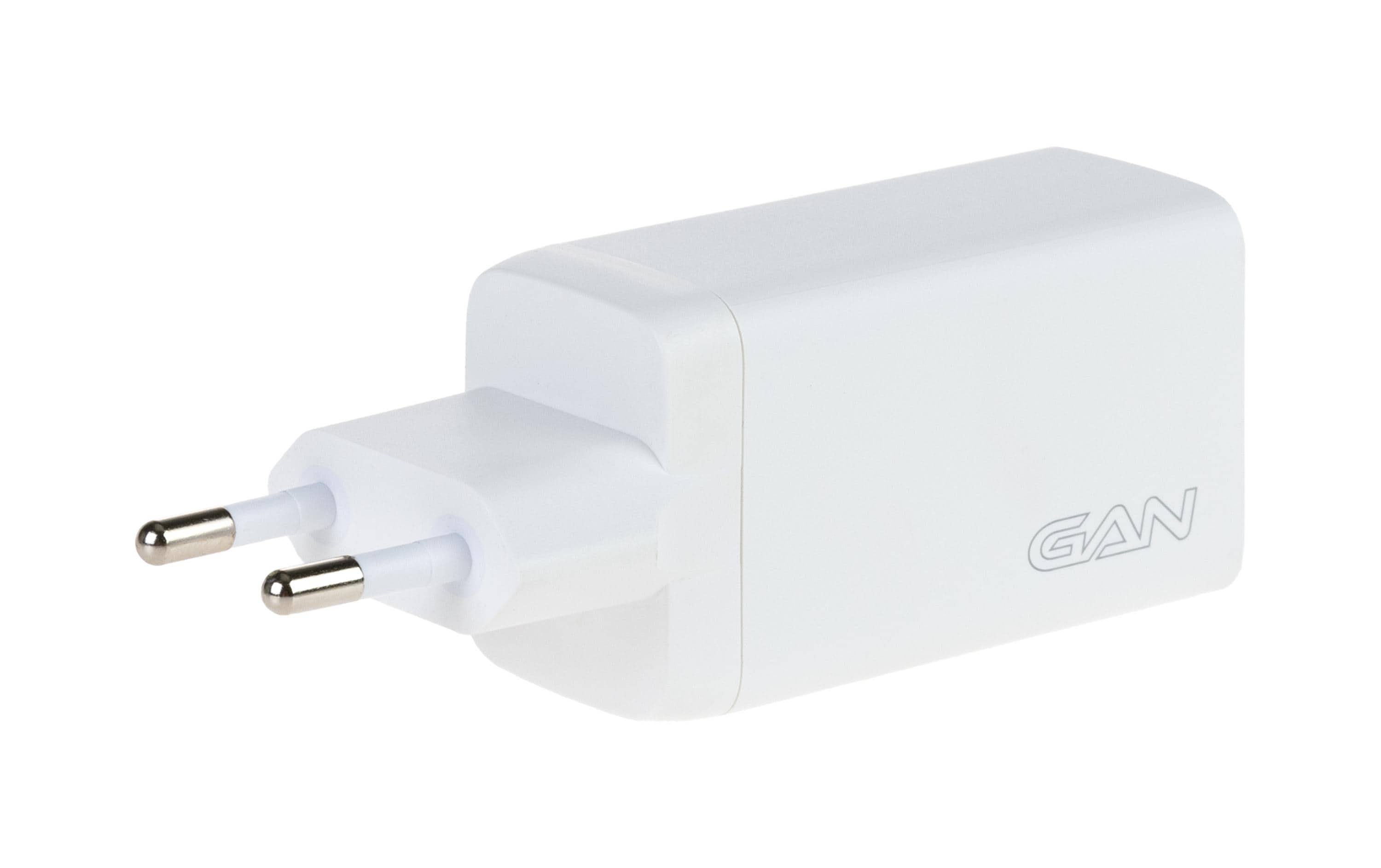 USB-Wandladegerät Trial QC4+ 65 W GaN WeissLadeadapter mit zwei USB-C-Ports und einem USB-A-Port
