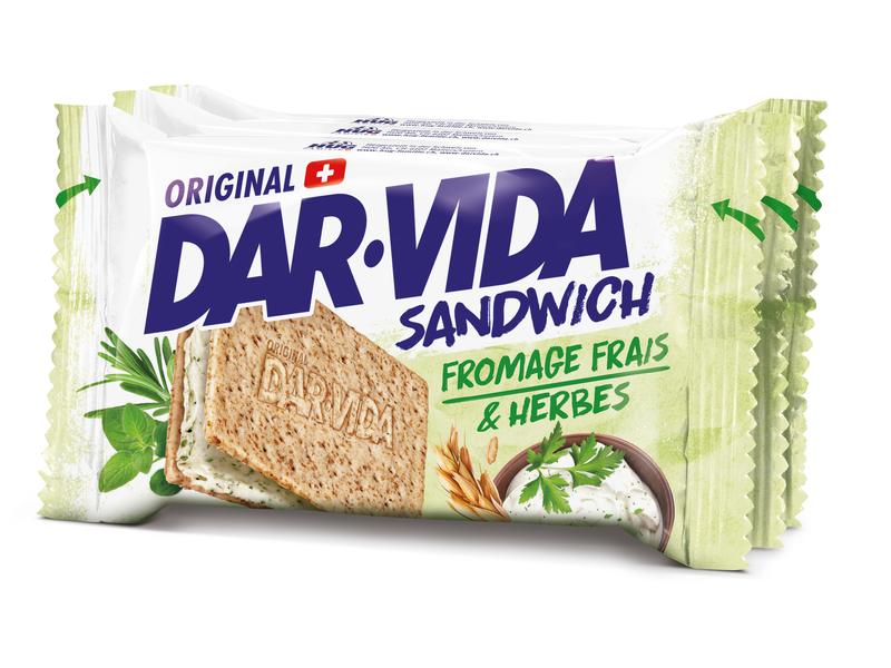 DAR-VIDA Sandwich Frischkäse & Kräuter 3 x 65 g Würzige Sandwich-Cracker aus der Schweiz