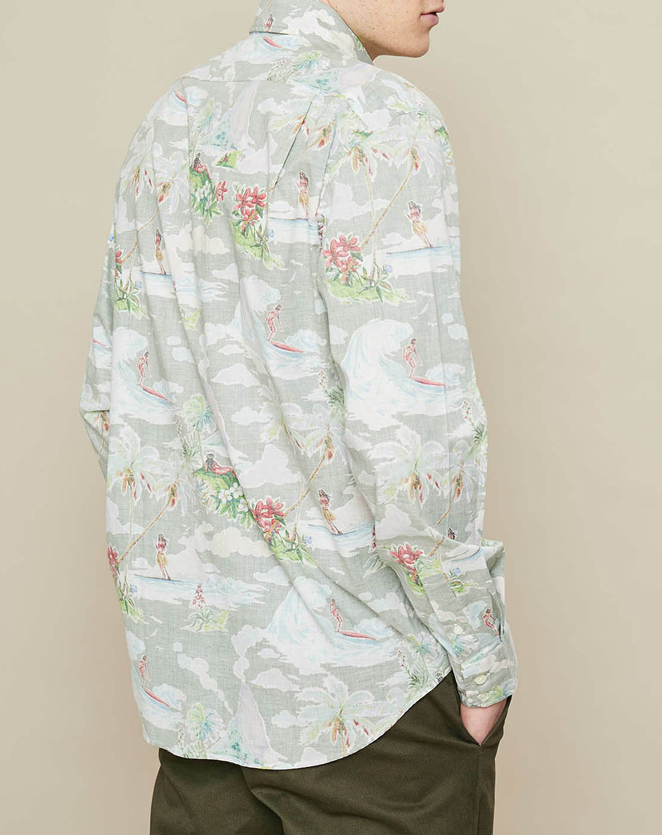 Hartford Chemise regular Paul imprimée kaki pâle
