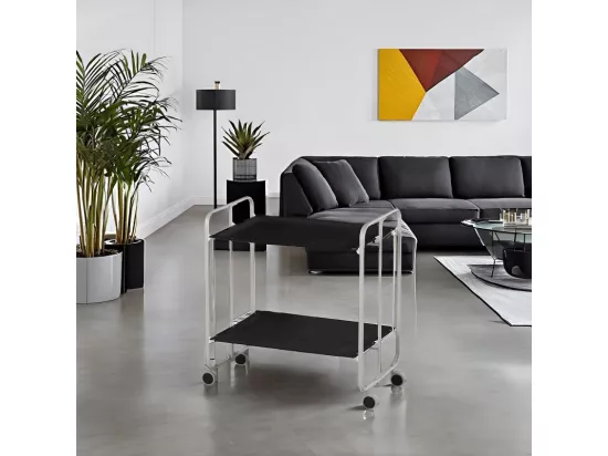Chariot pliant à roulettes - Structure métallique grise, 2 niveaux en stratifié noir - 72*66*43 cm - BAUHAUS