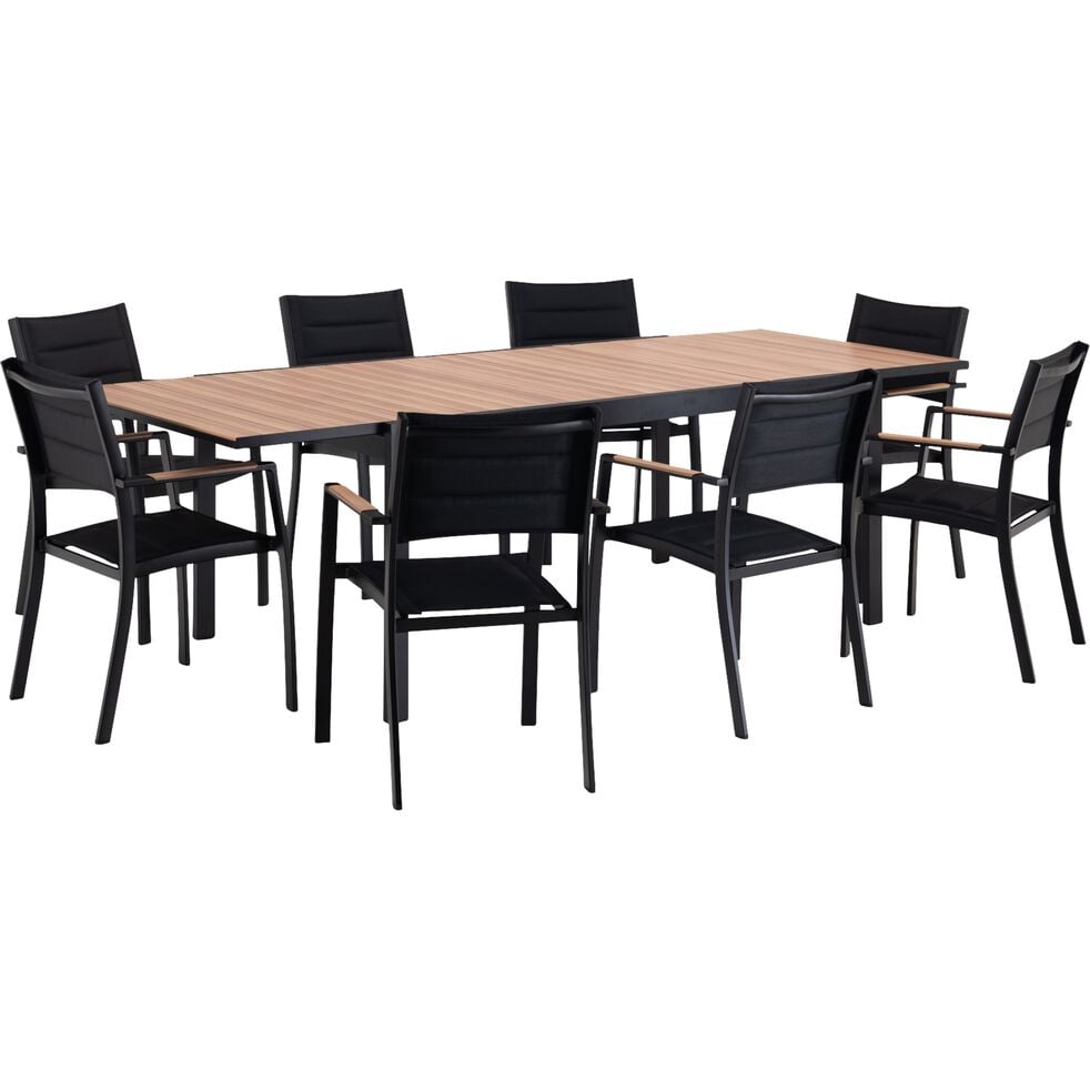 VERDON Salon de jardin repas extensible en aluminium - noir