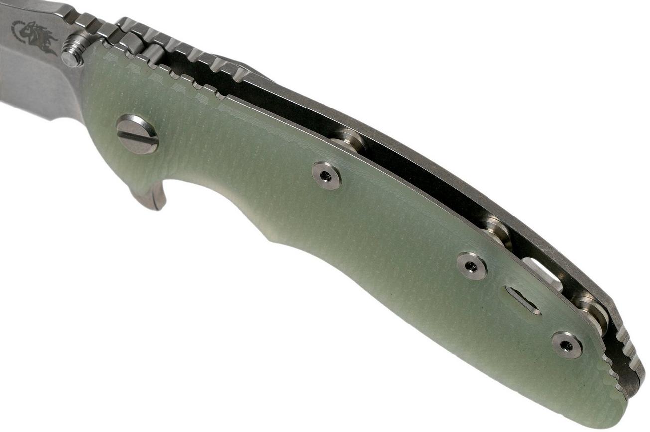 Rick Hinderer XM-18 3.5 Bowie 20CV Stonewash, Transparant Green G10 zakmes