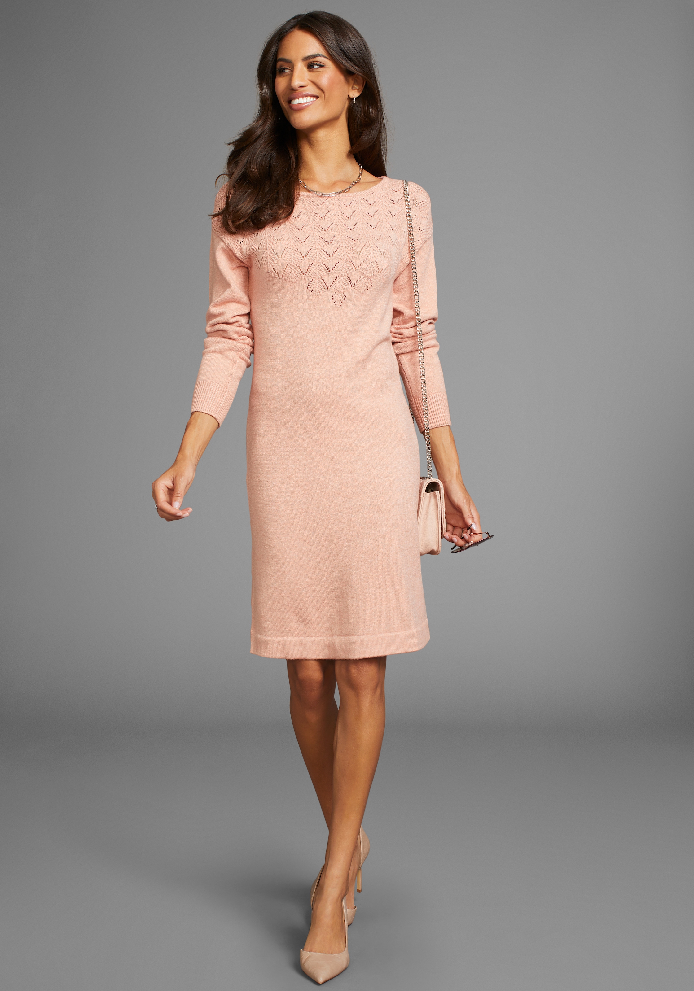 Laura Scott Strickkleid mit Ajourdetails und schönem Rundhalsausschnitt