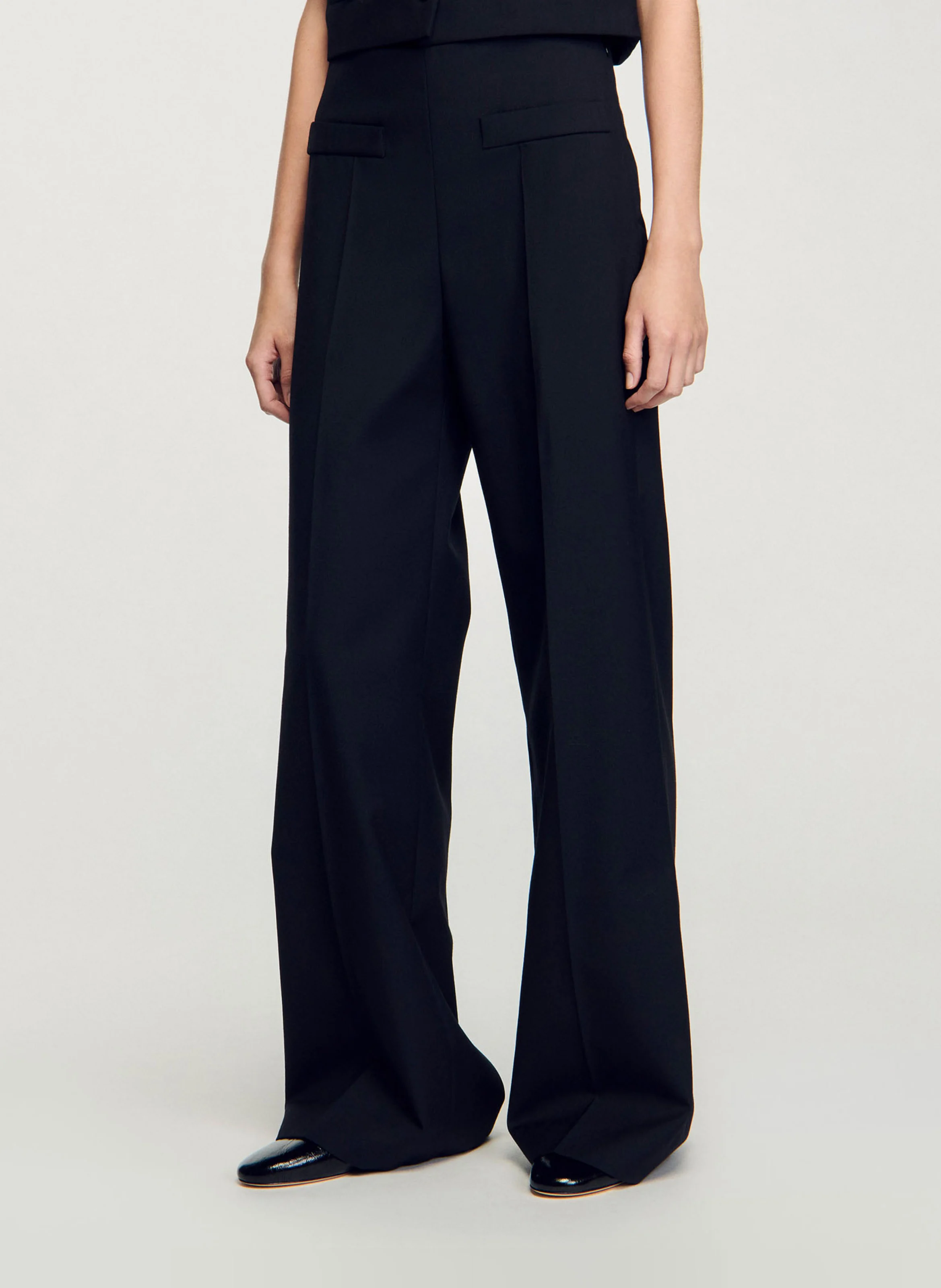 Pantalon de costume large en laine mélangée | Noir