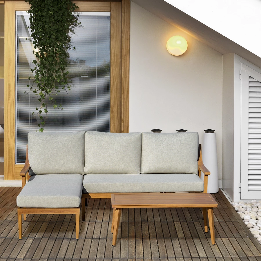 Outsunny Gartenmöbel Set mit Sitzkissen natur