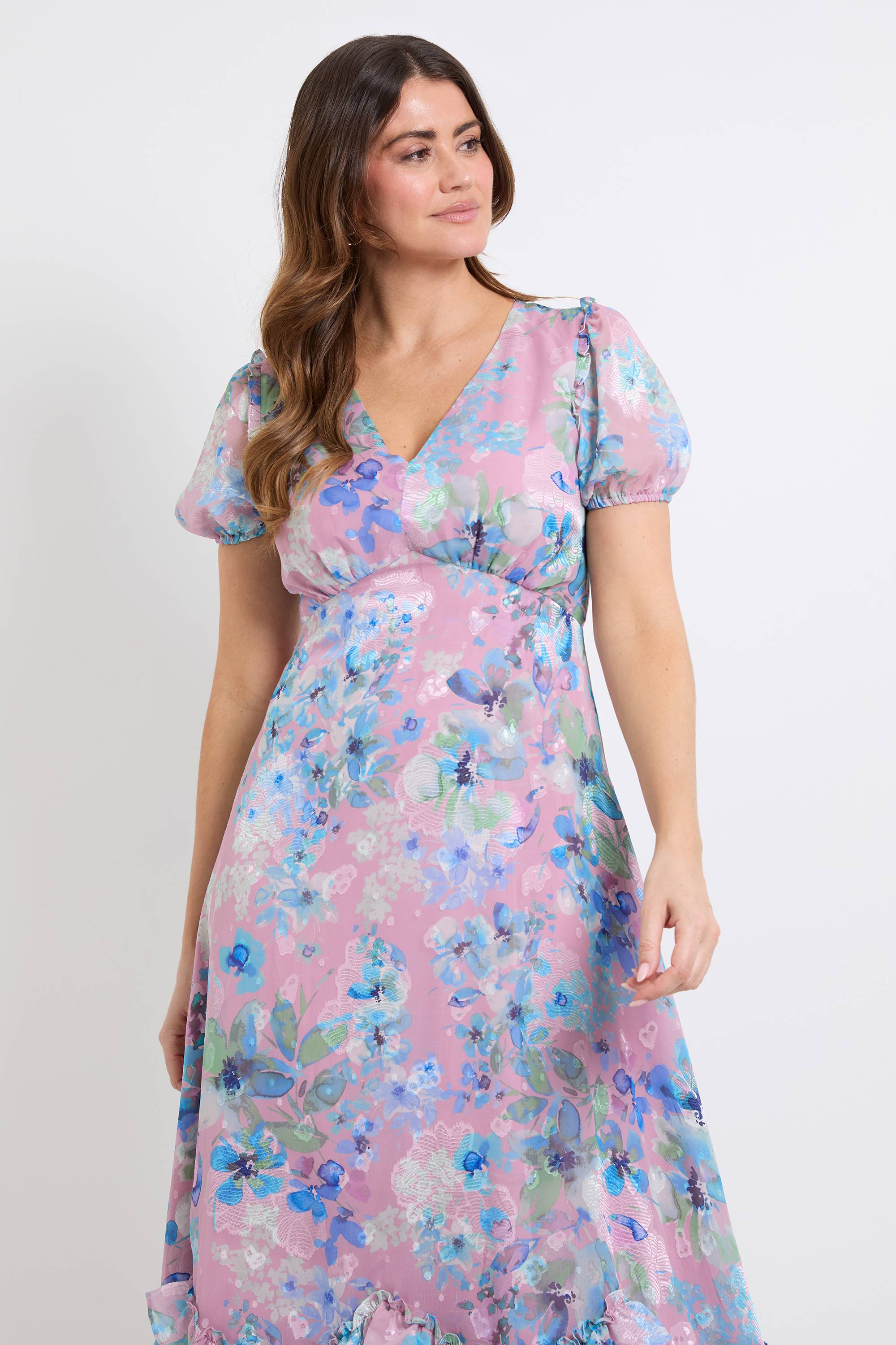Wallis Robe Mi-longue En Satin À Motif Floral Avec Ourlet À Volants