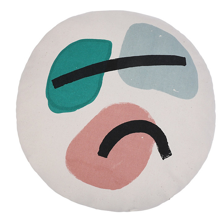 Coussin rond à motif GoodHome vert et rose Ø50 cm