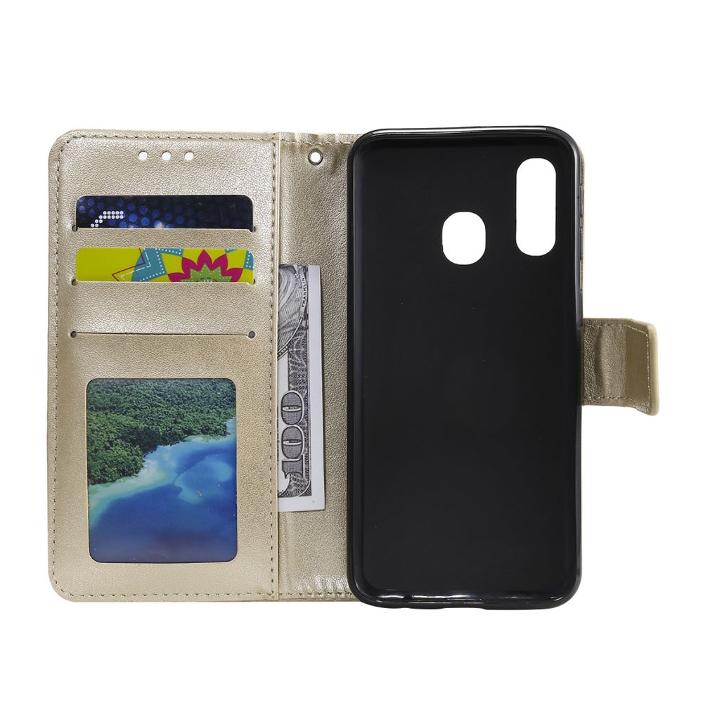 Samsung Galaxy A40 Leder Tasche Wallet - Mandala Flowers Imprint - Hellblau