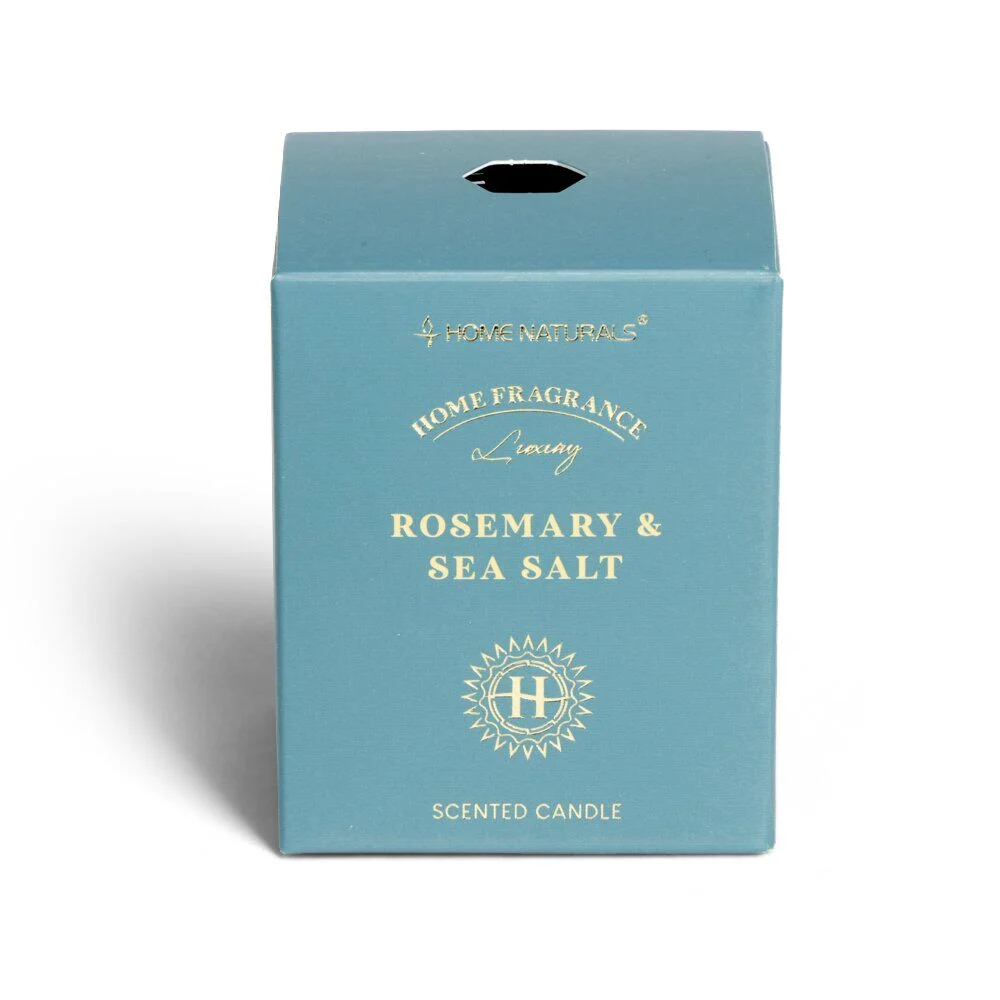 Bougie senteur romarin et sel marin dans pot en verre Ø6,4xH7,9cm bleu