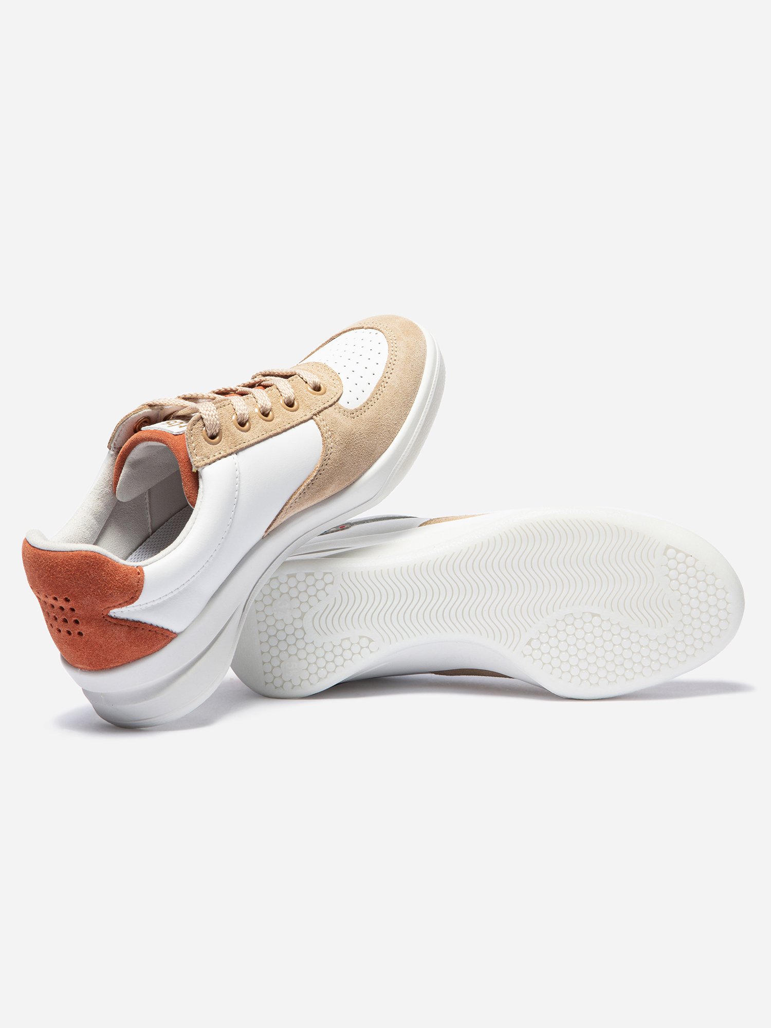 Baskets Femme Fabriquées en France Cuir Beige et Blanc