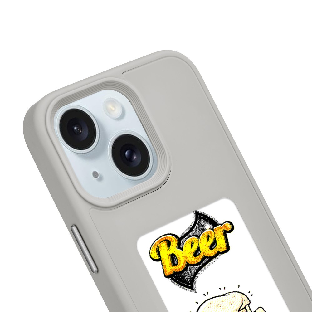 iPhone 15 Hybrid Hülle TPU Bumper mit Acryl Rückseite   DIY E-Ink Display mit NFC Technologie - Grau